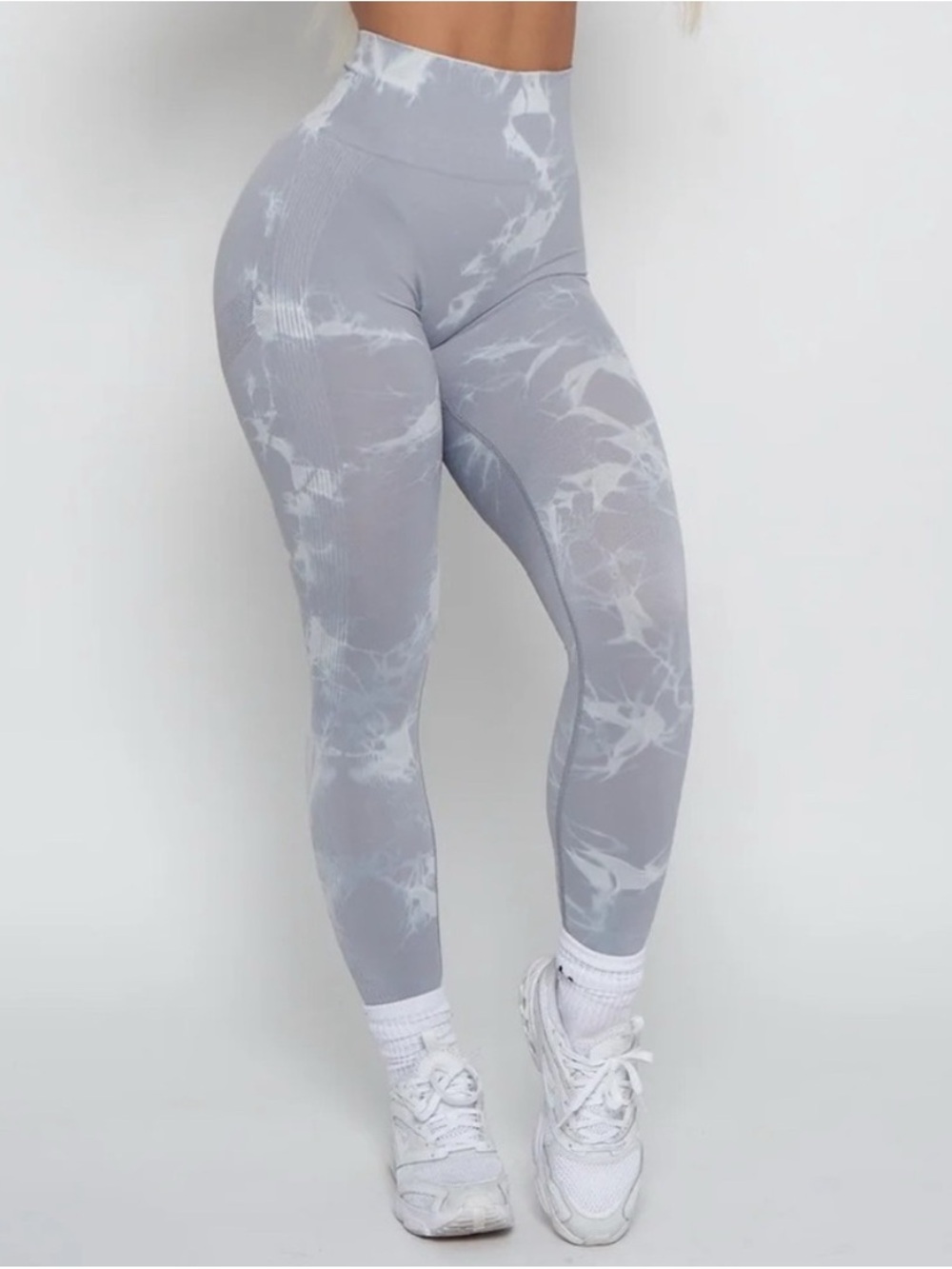 PCHEE BUM High-Waist Marble Gray Tie-Dye Seamless Leggings Small NEW